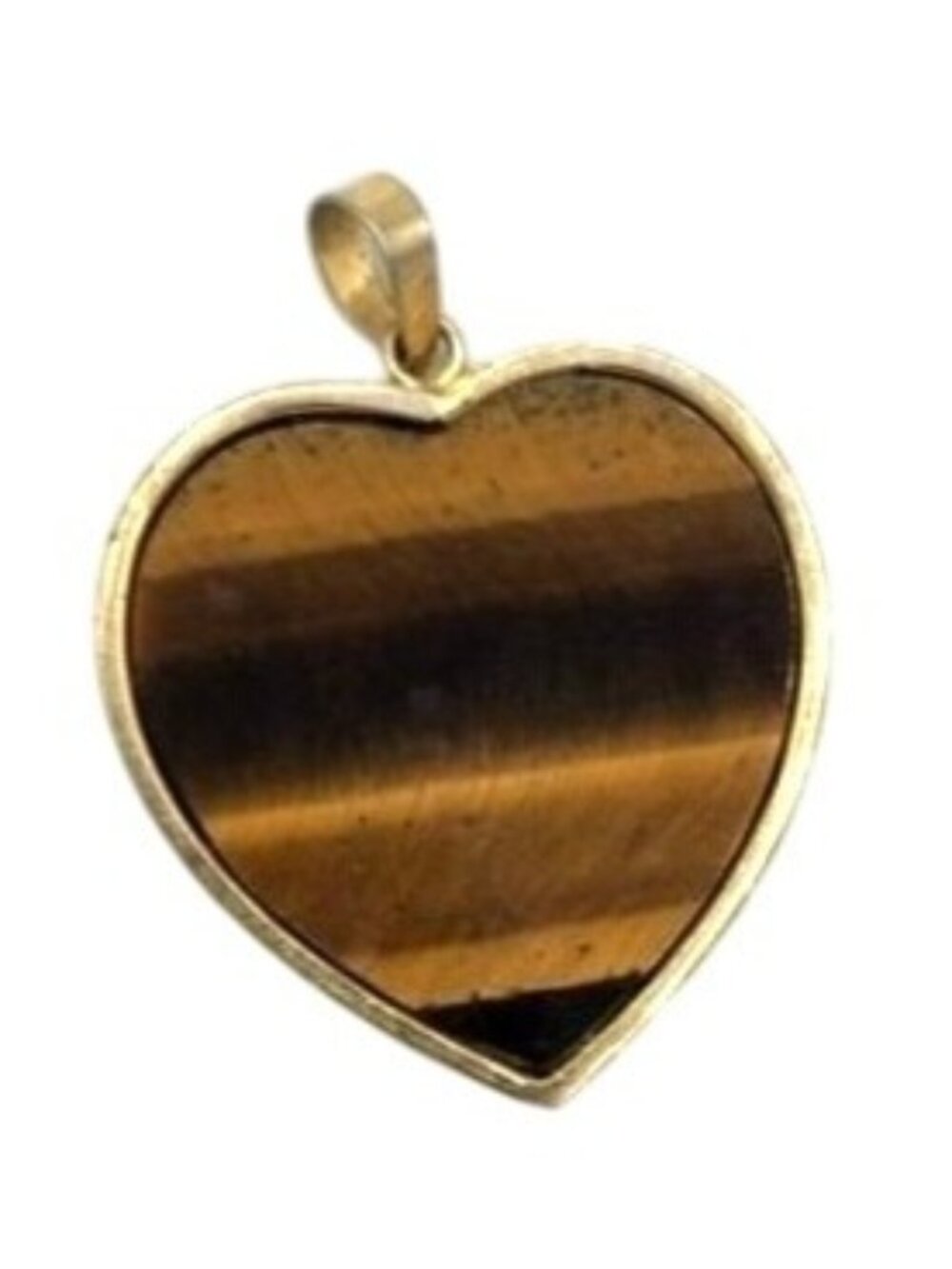Bezel Set Tiger Eye Heart Pendant Silver Tone Metal